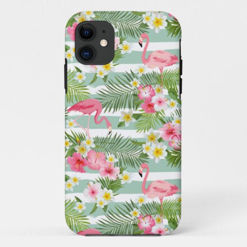 Flamingos And Stripes iPhone 11 Case