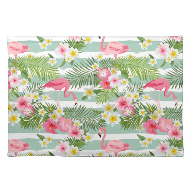 Flamingos And Stripes Cloth Placemat (Front)