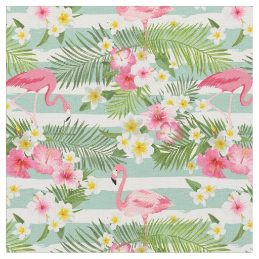 Flamingos And Stripes Fabric