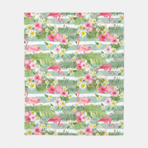 Flamingos And Stripes Fleece Blanket