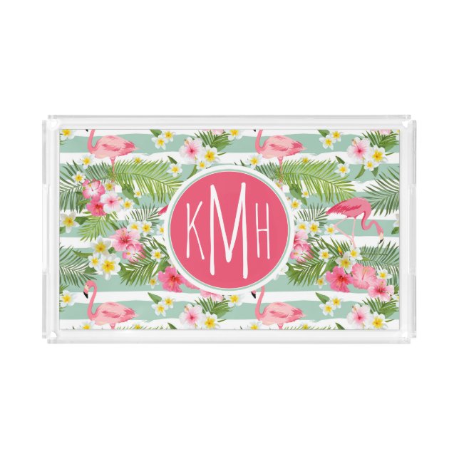 Flamingos And Stripes | Monogram Acrylic Tray (Front)
