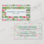 Flamingos And Stripes | Monogram Business Card