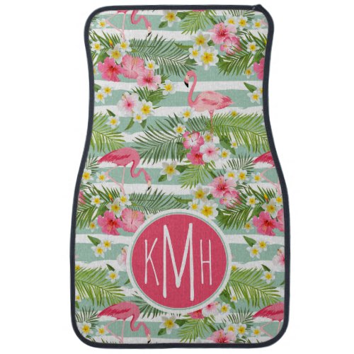 Flamingos And Stripes  Monogram Car Floor Mat