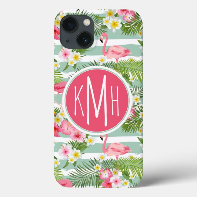 Flamingos And Stripes | Monogram Case-Mate iPhone Case (Back)