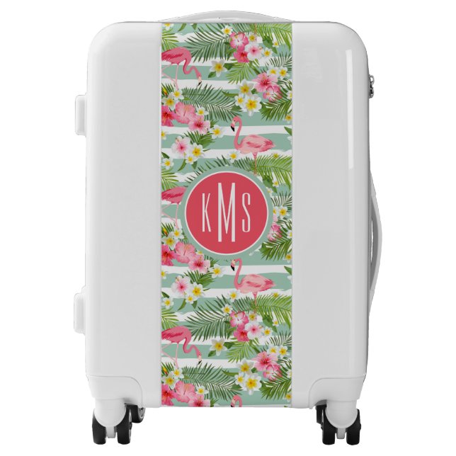 Flamingos And Stripes | Monogram Luggage (Front)