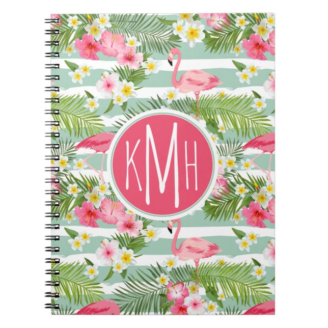 Flamingos And Stripes | Monogram Notebook (Front)