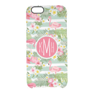 Flamingos And Stripes   Monogram Clear iPhone 6/6S Case