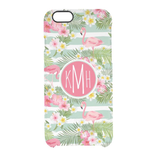 Flamingos And Stripes | Monogram Uncommon iPhone Case (Back)