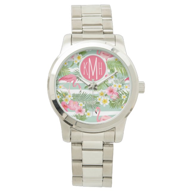 Flamingos And Stripes | Monogram Watch (Front)