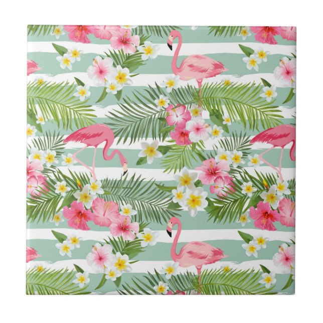Flamingos And Stripes Tile (Front)