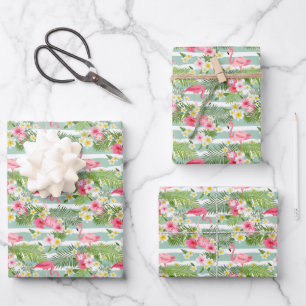 Flamingos And Stripes Wrapping Paper Sheets