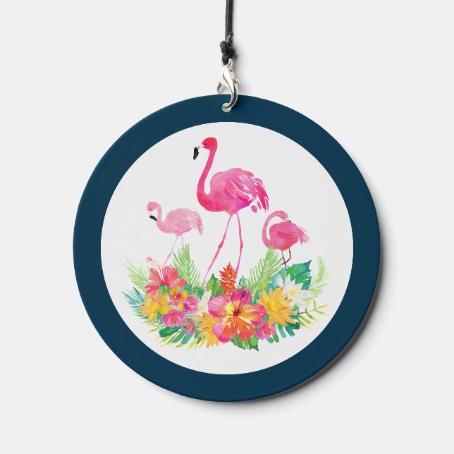 Flamingos and tropical flowers wind chime  (Front)