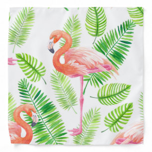 Flamingos and tropical leaves bandana
