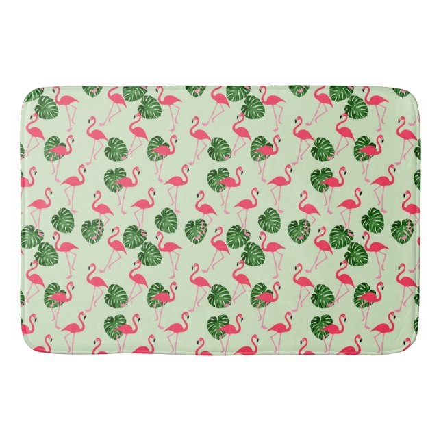Flamingos and Tropical Leaves Bath Mat (Front)