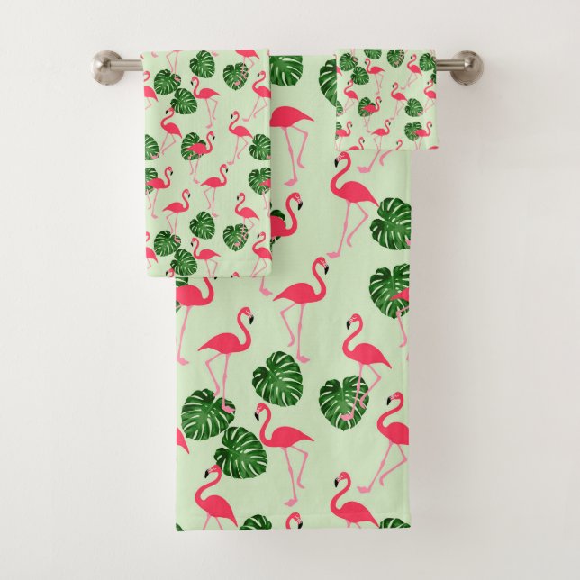 Flamingos and Tropical Leaves Bath Towel Set (Insitu)