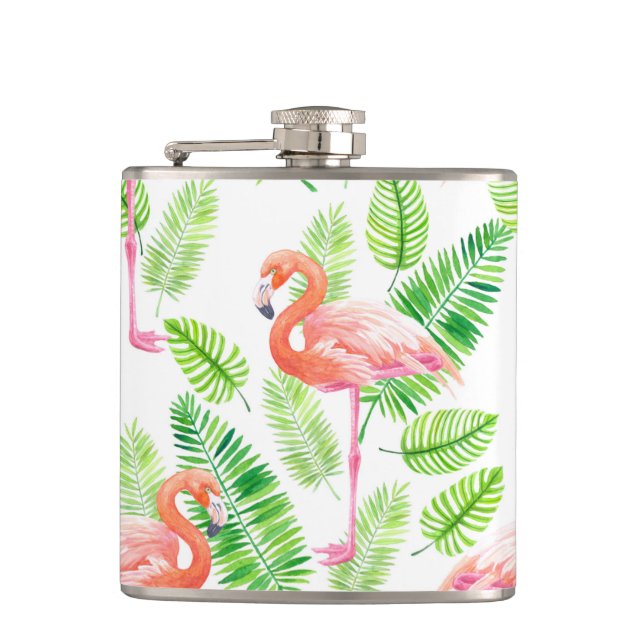 Flamingos and tropical leaves flask (Front)