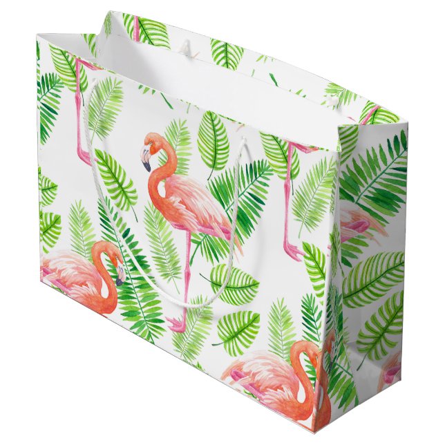 Flamingos and tropical leaves large gift bag (Back Angled)