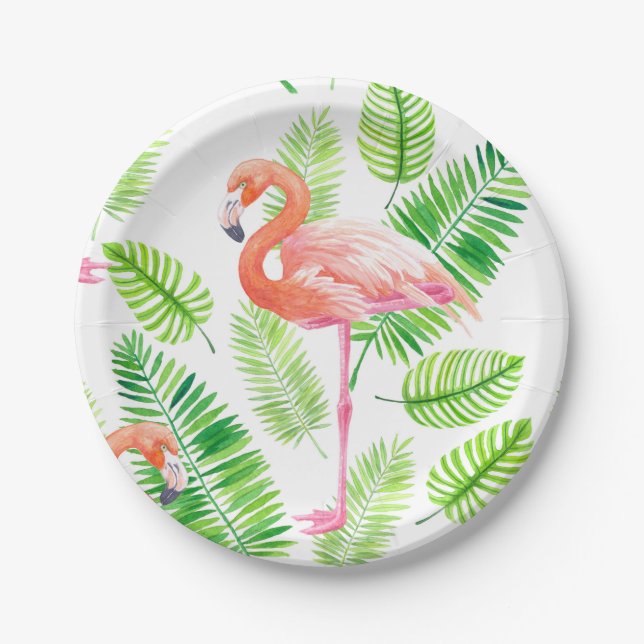 Flamingos and tropical leaves paper plates (Front)