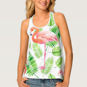 Flamingos and tropical leaves tank top