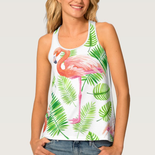 Flamingos and tropical leaves tank top (Front)