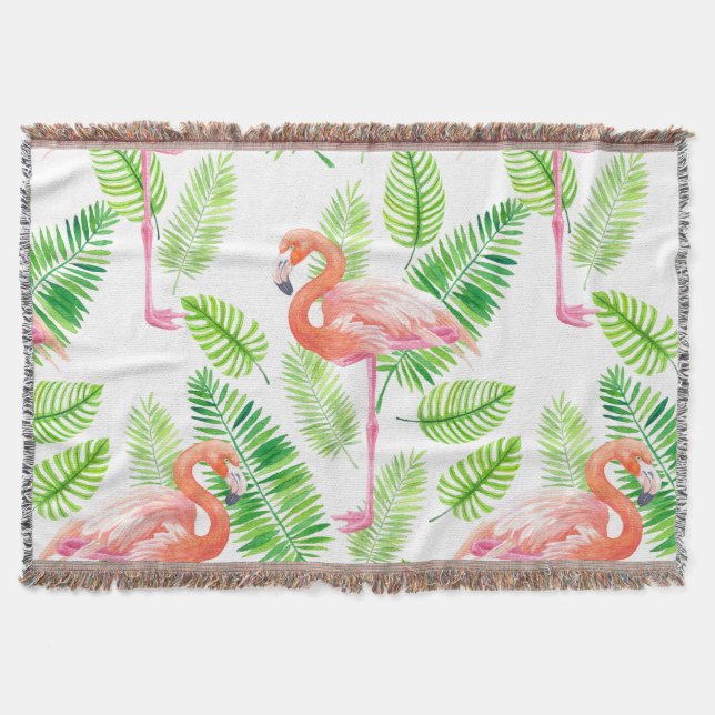 Flamingos and tropical leaves throw blanket (Front)