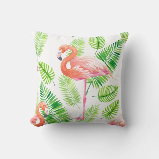 Flamingos and tropical leaves throw pillow (Front)