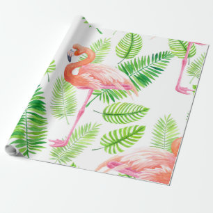 Flamingos and tropical leaves wrapping paper