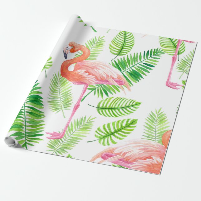 Flamingos and tropical leaves wrapping paper (Unrolled)