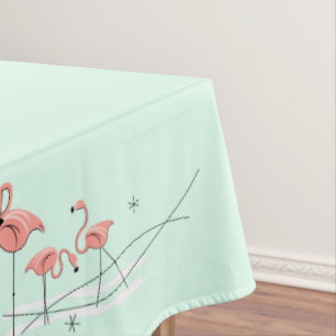 Flamingos Aqua Group border tablecloth