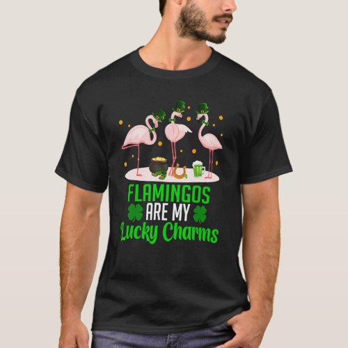 Flamingos Are My Lucki Charm Shamrock Happi StPat T_Shirt