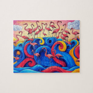 Flamingos at Sea, Jigsaw Puzzle, 8x10 in, 110 pc Puzzle