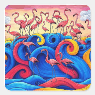 Flamingos at Sea, Sticker 1.5x1.5 in, sheet of 20
