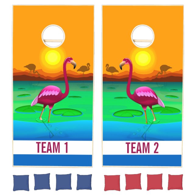 Flamingos at Sunset Cornhole Set (Set)