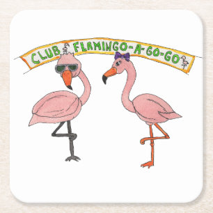 Flamingos at the Club Square Paper Coaster