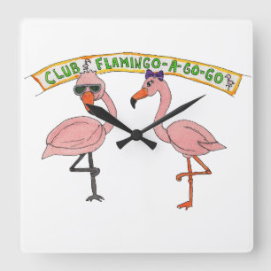 Flamingos at the Club Square Wall Clock