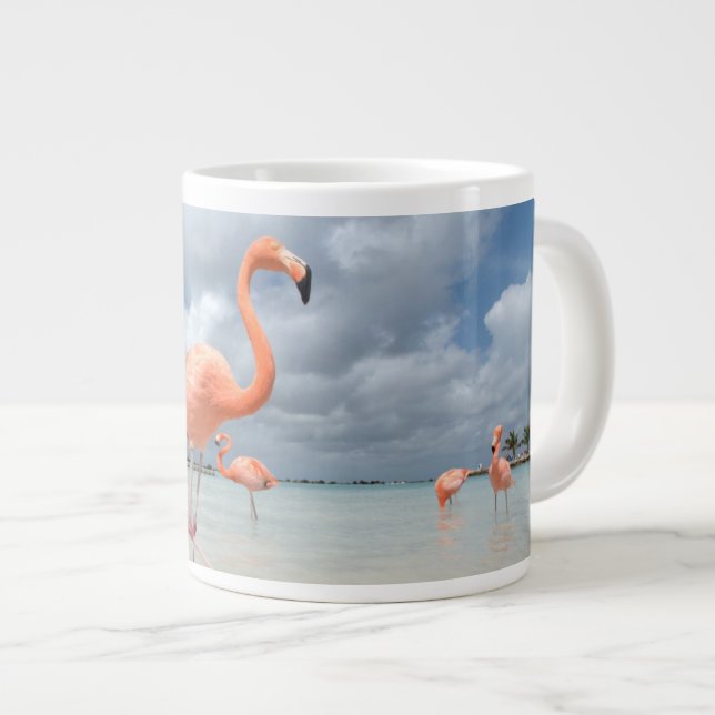 Flamingos Beach Aruba Giant Coffee Mug (Front Right)