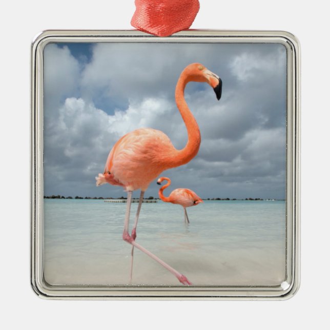Flamingos Beach Aruba Metal Ornament (Front)