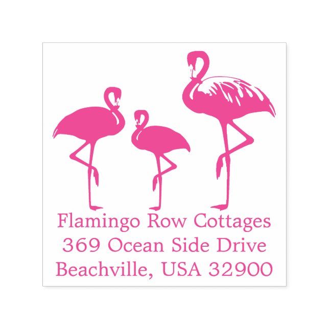Flamingos Beach Business Address Custom  Self-inking Stamp (Design)