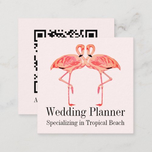 Flamingos Beach Wedding Romantic Tropical Custom Square Business Card