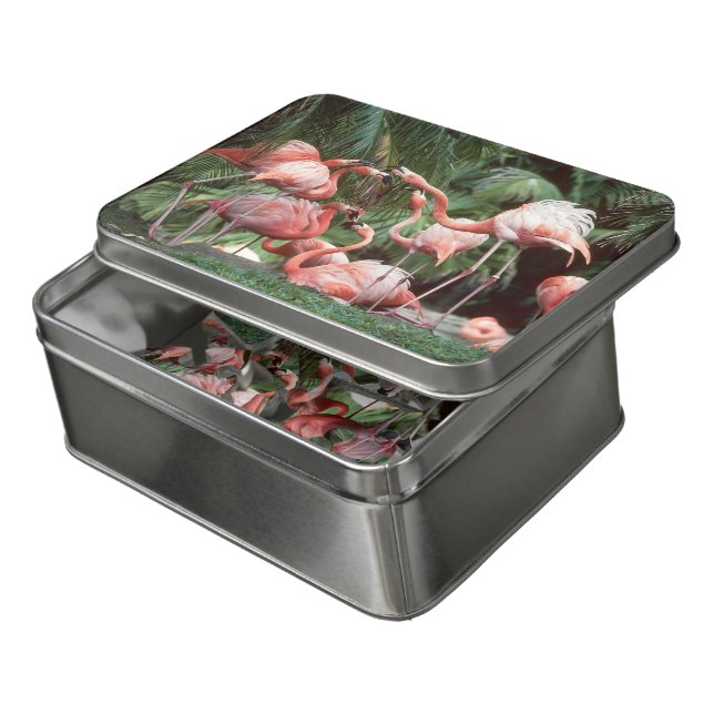 Flamingos Big Plastic Pieces in Gift Tin Jigsaw Puzzle (Lid Open)