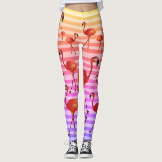flamingos birds leggings,stripes background