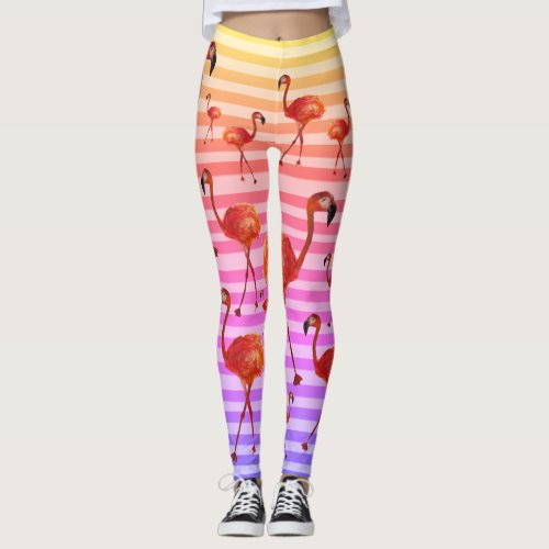 flamingos birds leggingsstripes background leggings