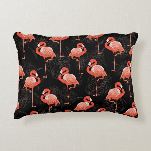 Flamingos Birds Vintage Textile Design Accent Pillow