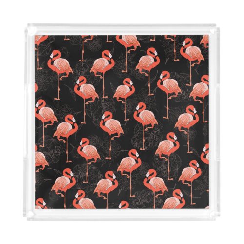 Flamingos Birds Vintage Textile Design Acrylic Tray