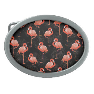 Flamingos Birds: Vintage Textile Design Belt Buckle