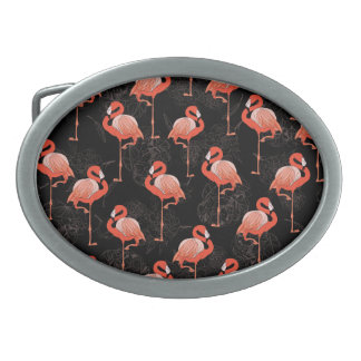 Flamingos Birds: Vintage Textile Design Belt Buckle