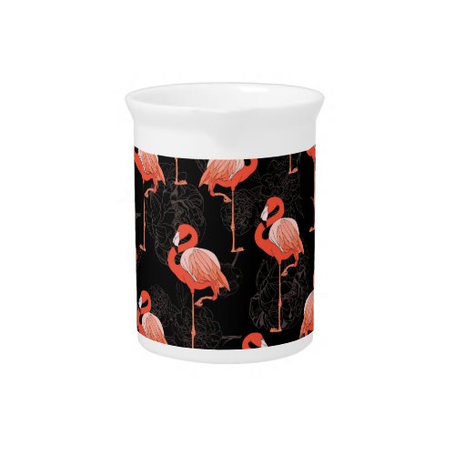 Flamingos Birds Vintage Textile Design Beverage Pitcher