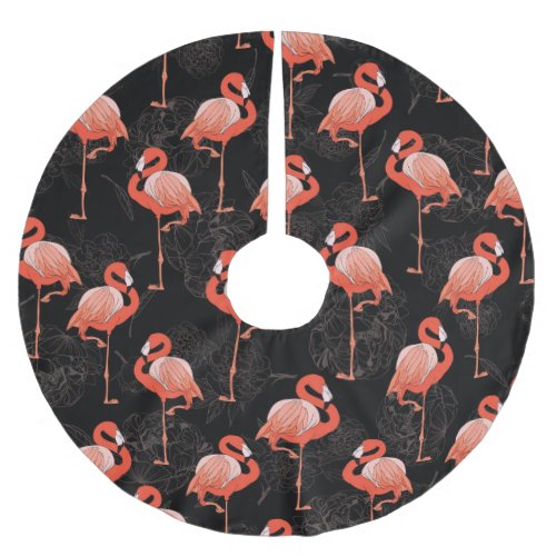 Flamingos Birds Vintage Textile Design Brushed Polyester Tree Skirt