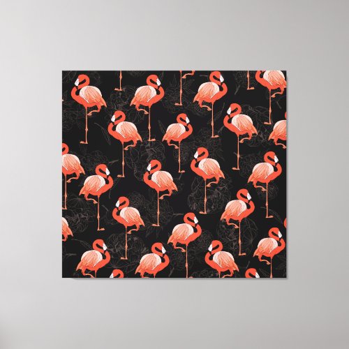 Flamingos Birds Vintage Textile Design Canvas Print