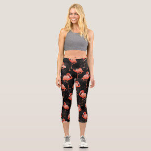 Flamingos Birds: Vintage Textile Design Capri Leggings